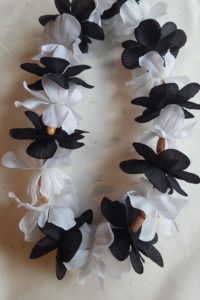 black and white beaded lei